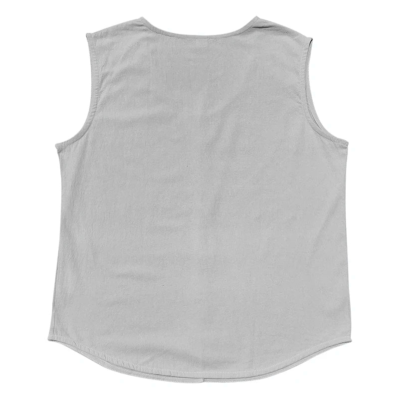 HEARUJOY  -  Summer Thin Button Casual Solid Color Linen Youth Vest Button Men's Sleeveless Tops