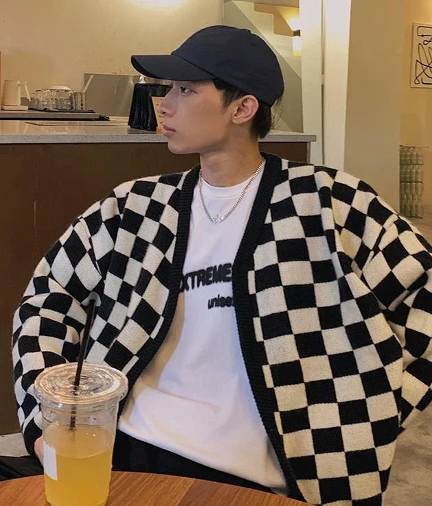 HEARUJOY  -  V Neck Man Clothes Knitted Sweaters for Men Green Plaid Cardigan Black Jumpers Sale Wool A Mode T Shirt Warm Korean Autumn S Fun
