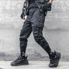 Hearujoy Tactical Functional Pants Joggers Men Pocket Drawstring Design Trousers Autumn Hip Hop Streetwear Harem Pant Black