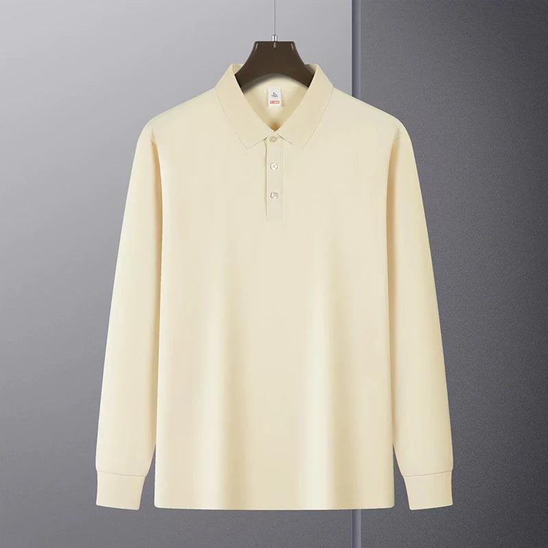 HEARUJOY  -  New American Retro Men Polo Shirt Light Luxury Solid Color Slim-fit Commuting Long Sleeve T-shirt Leisure Business Pullover Tops