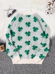 HEARUJOY  -  Four-Leaf Clover Jacquard Pattern Pullover Sweater Casual Round Neck Contrast Color Knitted Men's Pullover