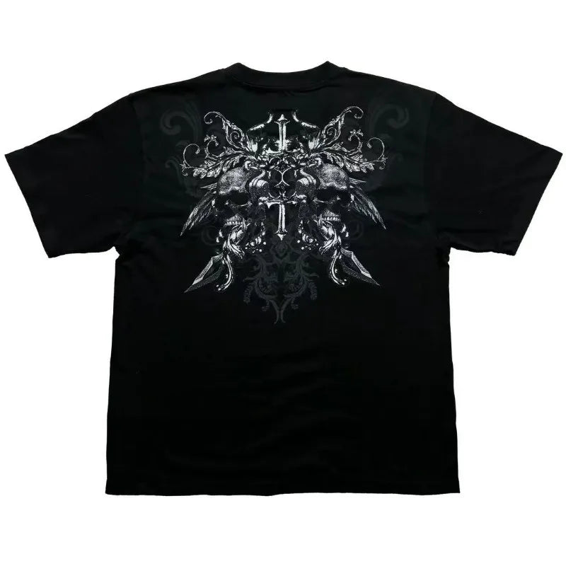 Hearujoy Y2k Harajuku Trend Hip Hop Oversized T-shirt Vintage Goth loose shirt Skull personality design printed short sleeve men clothing