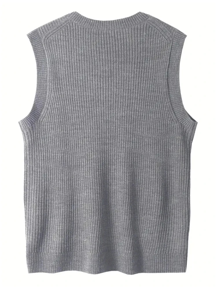 HEARUJOY  -  Casual Simple Solid Color All-match Knit Vest Mens Autumn Trendy Slim V Neck Tank Tops Men Leisure Sleeveless Knitted Camisoles