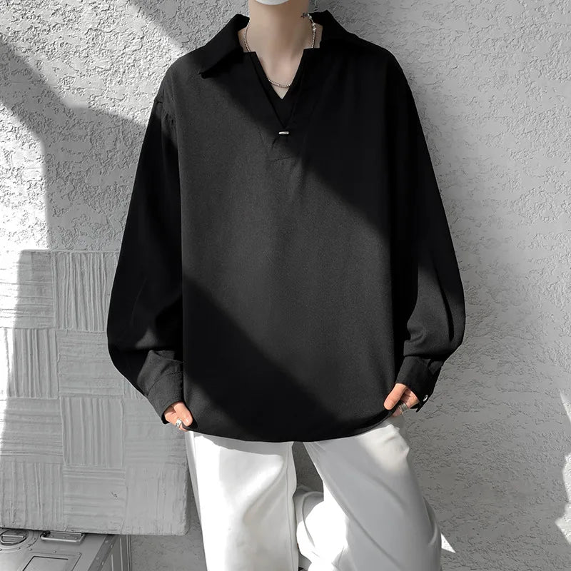 HEARUJOY  -  White Long Sleeved Shirt Men Oversized Society Mens Black Dress Shirt Korean Loose Casual Shirt Mens Formal Pullover Shirts