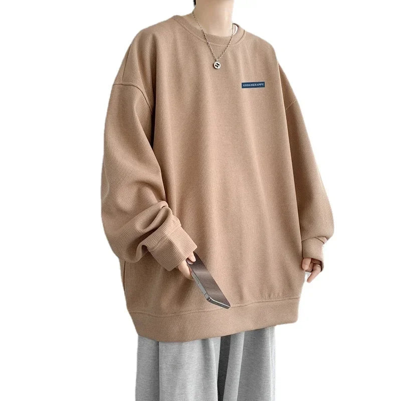 HEARUJOY  -  Men's Oversized Hoodie White Unisex Autumn Waffle Hoodies Over Size for Men Letter Print 5XL Casual Wear Hoody Male Sweatshirt