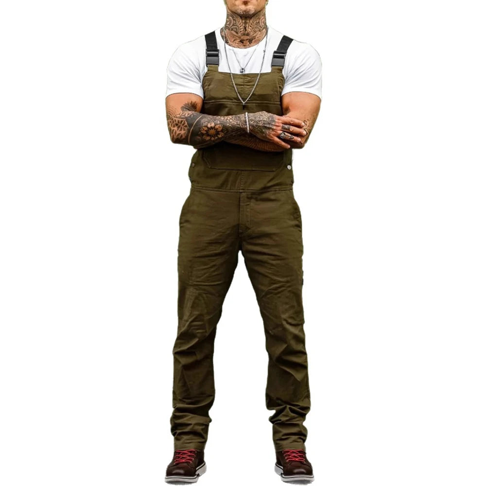 HEARUJOY  -  Summer New Men's Solid Color Jumpsuit American Retro Fashion Trend Street Casual Simple Loose Breathable 2025 Men's Bottoms