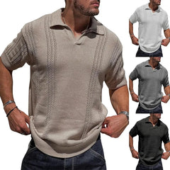 HEARUJOY  -  Summer New Fashion Men's Knit POLO Shirt Short Sleeve V-neck Loose Solid Color Hollow Men's Jacket