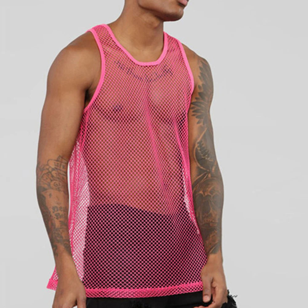 HEARUJOY  -  Tank Tops Vest Transparent White O-neck Party Nightclub Wear Polyester Fashion Sexy Vests Sleeveless Streetwear