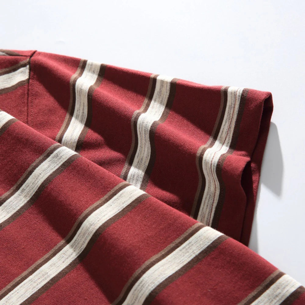 HEARUJOY  -  Casual Summer 2XL Mens Summer T-Shirts Casual Striped Short Sleeve Shirts Vintage Short Sleeve Tops Lapel Neckline