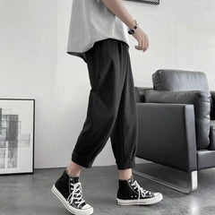 HEARUJOY  -  Summer Loose Solid Color Thin Men's Casual Harem Pants Harajuku Fashion Aesthetic Korean Style Designer Male Cropped Trousers