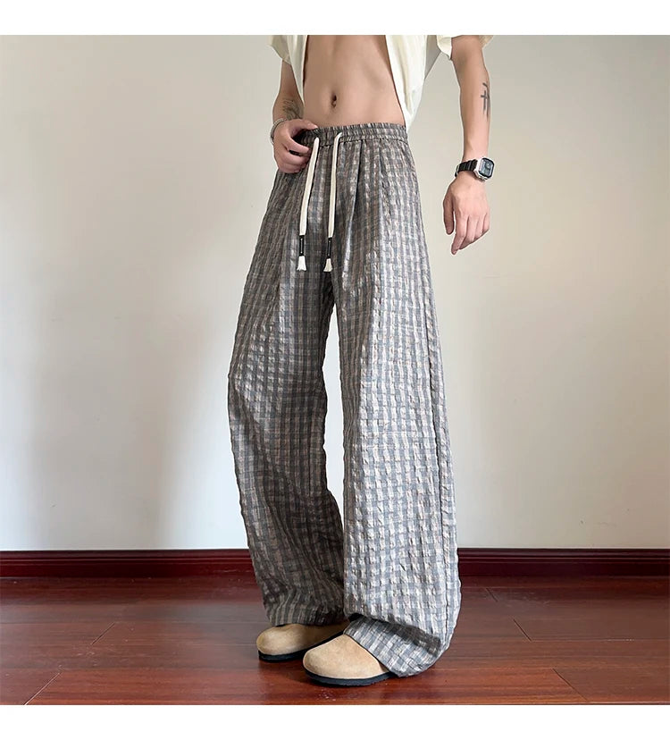 HEARUJOY  -  American Men Thin Pants for Men 2025  Summer plaid  Sweatpants Straight Loose Sports Casual Trousers