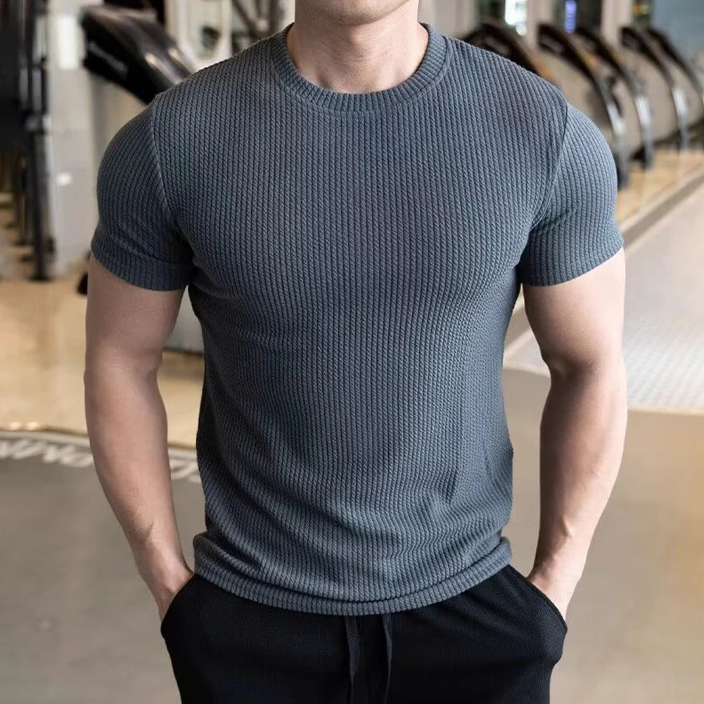 HEARUJOY  -  Casual Daily Wear Outdoor Activities Slim Casual Tops Short Sleeve Tee Men Casual T-shirt New Condition Solid Pattern