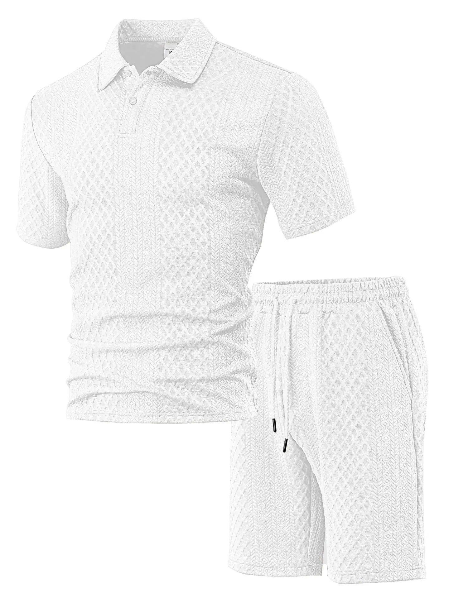HEARUJOY  -  Men's Summer New Jacquard Casual Sport Thin Lapel POLO Shirt Short-sleeved and Short-shorts Set