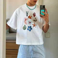 HEARUJOY  -  Men's T Shirt Summer Printing O-neck Short Sleeve Streetwear Men Clothing Oversize Vacation Casual Male Tee Tops