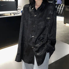 Hearujoy Mens Chinese Style Dragon Totem Printed Shirt 2024 Spring New Fashion Versatile Satin Streetwear Retro Long Sleeve Top Unisex