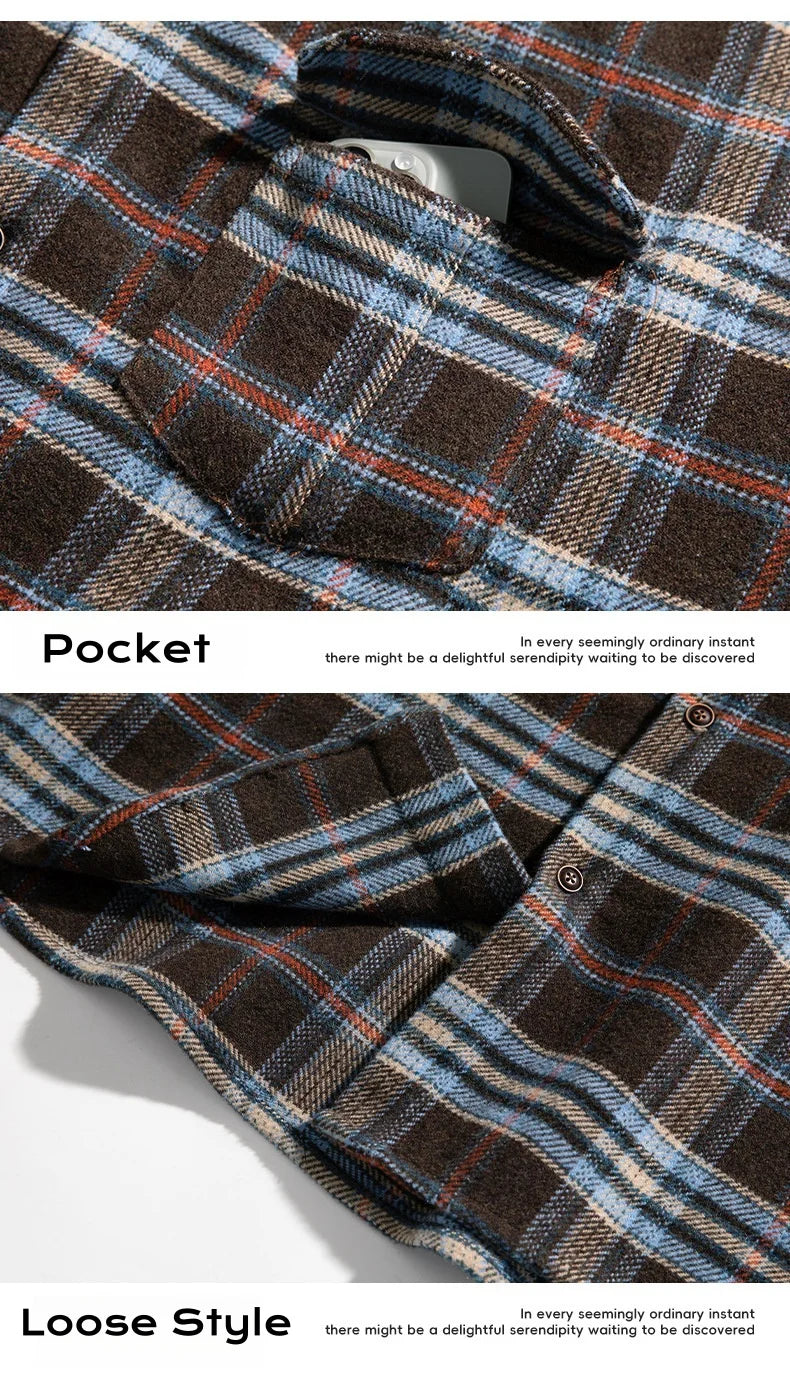 Hearujoy American Retro Color Collision Plaid Long Sleeve Shirt Men's Women's Lapel Patch Pocket Design Couple Loose Shirt Jacket