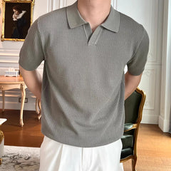 HEARUJOY  -  Casual Outings Short Sleeve Knitted Top Loose Fit Short Sleeve Top Fashion Male Clothing Slight Stretch Fabric