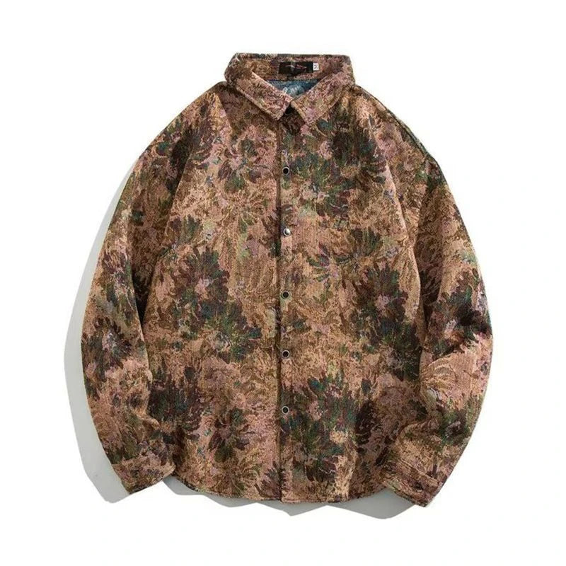 HEARUJOY  -  Cuban Colored Numb Ethnic Style Shirt Men Weaving and Embroidered Spring and Autumn Retro Hong Kong Style Shirt Jacket