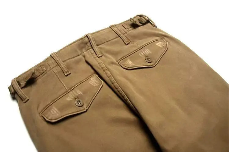 HEARUJOY  -  American Vintage Men Cargo Pants Distress Scratch Washed Cotton Straight Pants Trousers Spring Autumn Heavy Weight Casual Pant