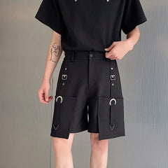 Hearujoy High Waisted Shorts Summer New Casual Men's Cargo Pants Pocket Zipper Solid Color Loose Fashion Metal Ribbon 9C5355