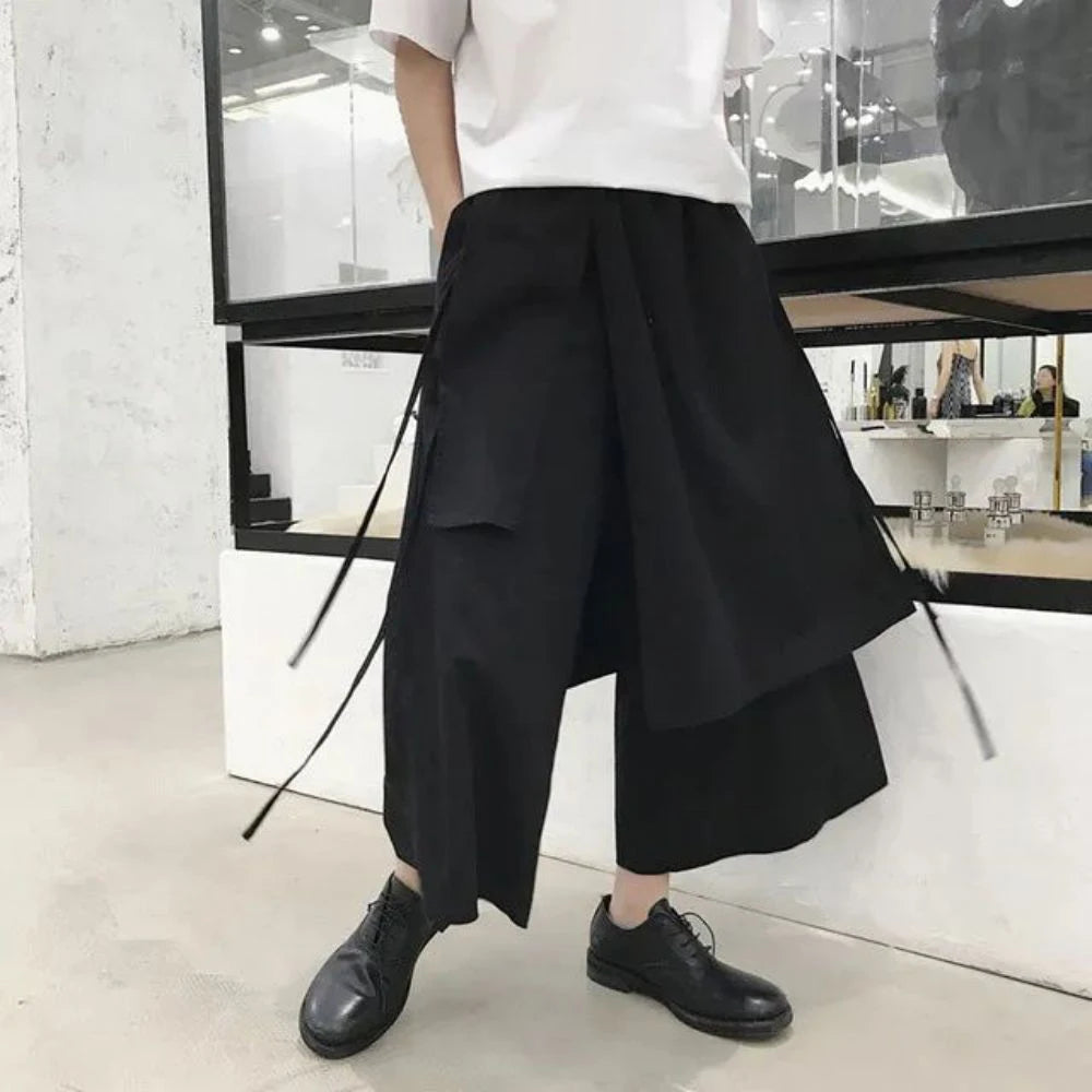 Hearujoy Chinese Harem Pants Kimono Karate Asuab Clothes Black Samurai Clothes Japanese Pants Streetwear Cotton And Linen Cropped Pant