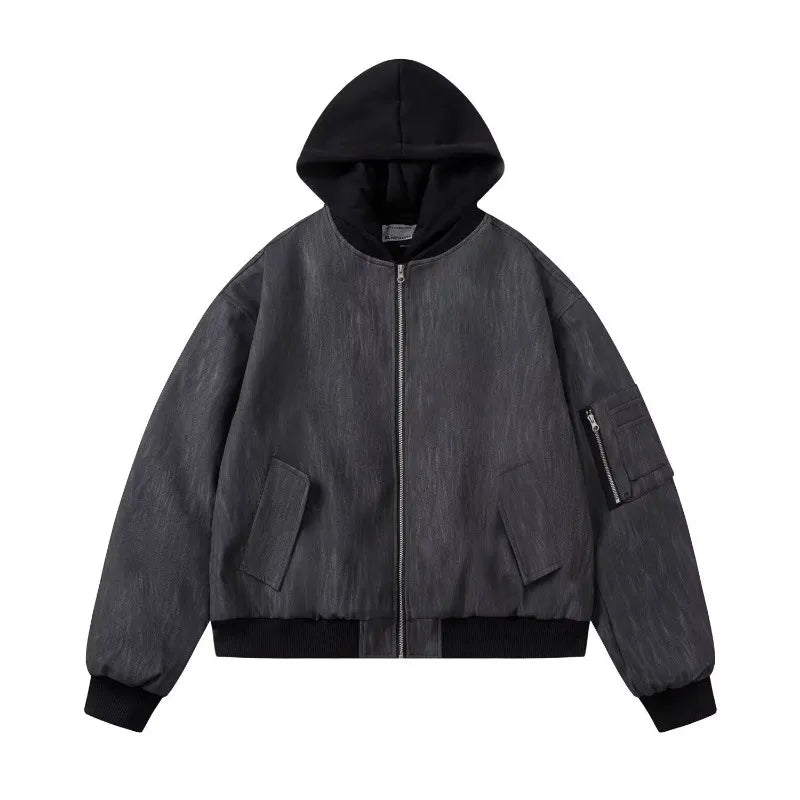 HEARUJOY  -  Mens Hooded PU Leather Jacket Fashion Gradient Color Retro Coat Zipper Men's Motorcycle Zipper Outwear Spring High Street Coat