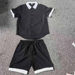HEARUJOY  -  Fashion Patchwork Men's Suit Short Sleeved Shirt And Shorts Two-piece Set 2025 Summer Loose Casual Sports Outfits For Man