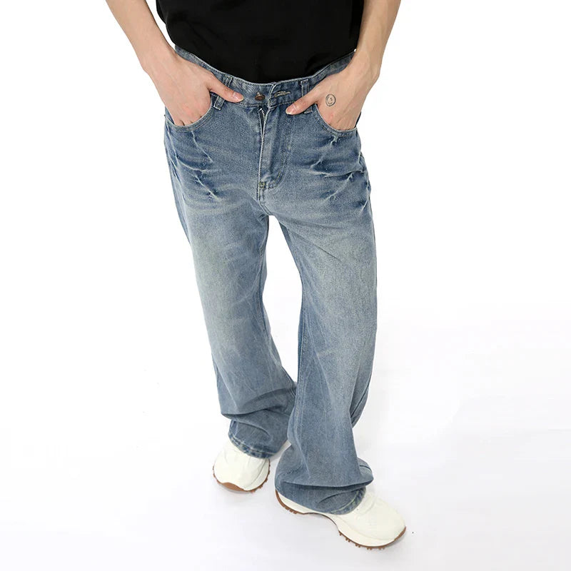 Hearujoy Niche Design Male Denim Pants Lightning Crack Casual Bottom Stright Wide Leg Loose Jeans Pockets Trend Summer 9C6389