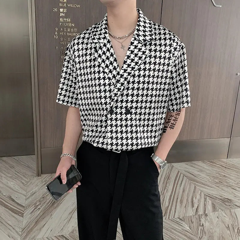 HEARUJOY  -  Summer Short-sleeved Shirts Men Fashion Retro Plaid Shirts Men Streetwear Korean Loose Casual Shirts Mens Dress Shirts M-XL