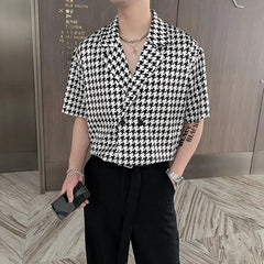 HEARUJOY  -  Summer Short-sleeved Shirts Men Fashion Retro Plaid Shirts Men Streetwear Korean Loose Casual Shirts Mens Dress Shirts M-XL