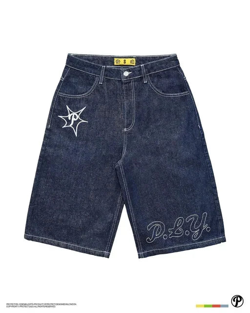 Hearujoy Y2K Vintage Shorts Harajuku Hip Hop Printing Baggy Denim Gym Shorts Summer New Men and Women Gothic Basketball Shorts Streetwear