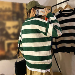 Hearujoy Stripe Knitted Sweater Men Autumn Winter Baggy Long Sleeves Tops Fashion All-Match Trend Streetwear Ins Vintage Y2K Male Clothes