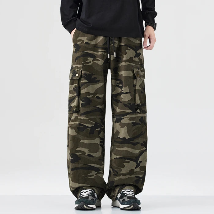 HEARUJOY  -  New Fall Japanese Retro Cargo Pants - Men's Oversized Straight-Leg Versatile American Streetwear 100% Cotton Camouflage