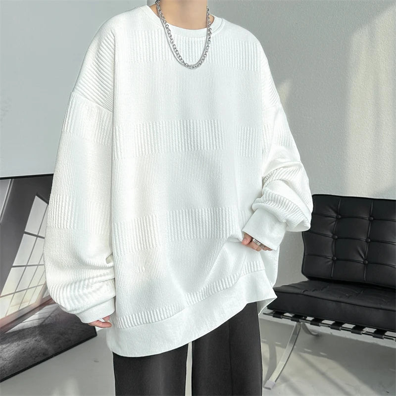 Hearujoy 2024 Hoodies men Jacquard Sweatshirt Mens White Pullover Streetwear Casual Fashion Clothes Mens Oversized Korean Loose T Shirt