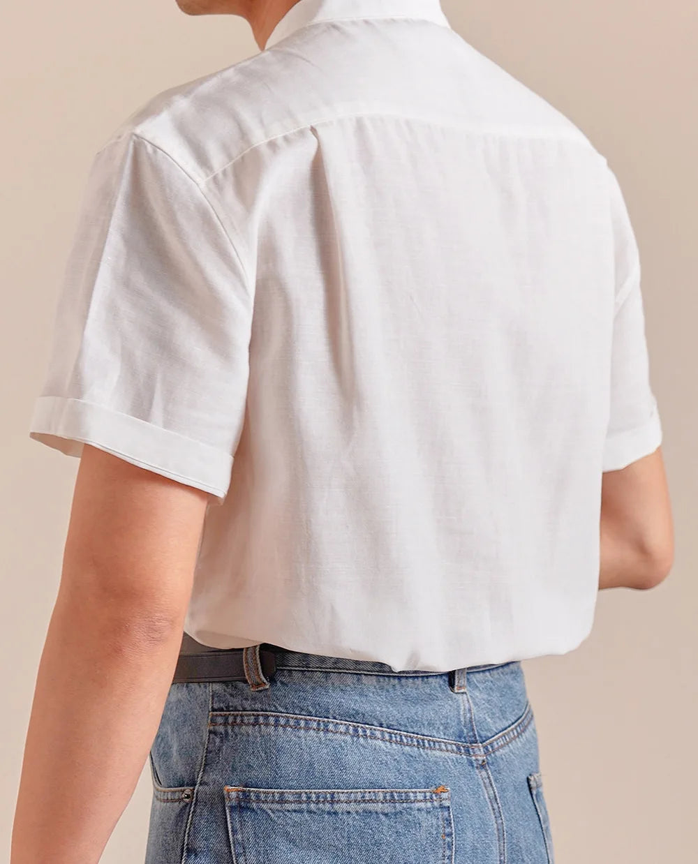 HEARUJOY  -  Natural Linen Cotton Blend Stand Up Collar Shirt Top Quality Men's Short Sleeved Casual Loose Thin Breathable Shirt 3 Colors