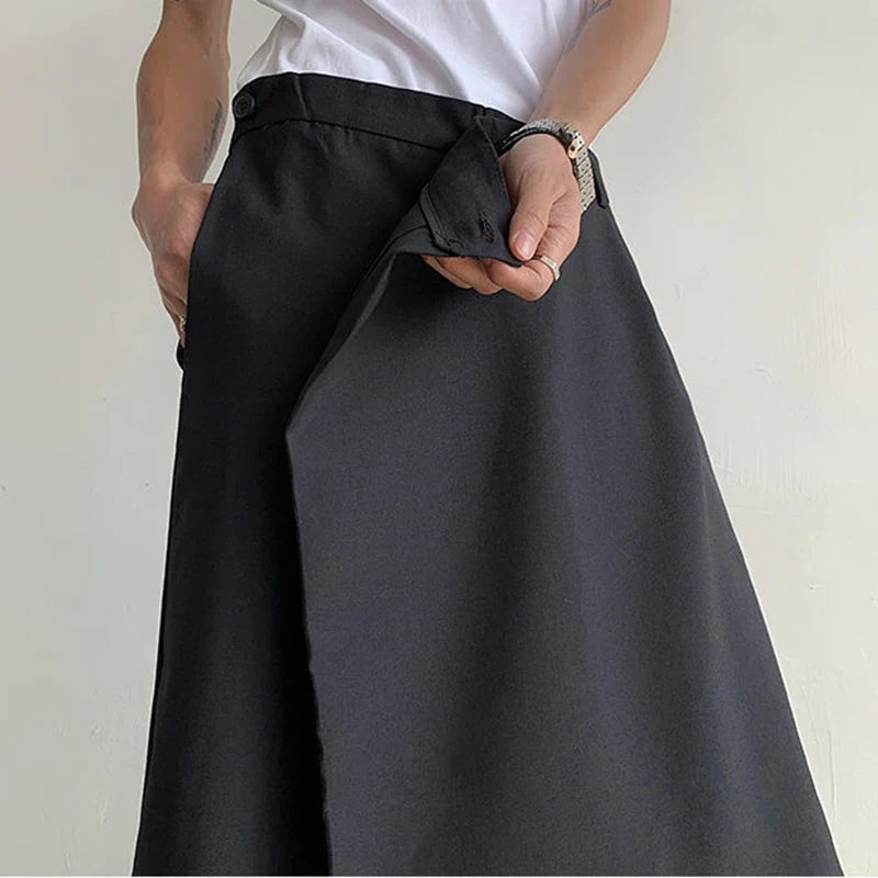 Hearujoy Dark Style Suit Shorts Men's Summer Loose Patchwork Straight Wide Leg Short Pants Trendy Menwear Solid Color 9C5519