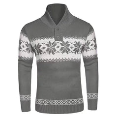 HEARUJOY  -  Autumn Winter New Men Jacquard Sweater Polo Shirts Coat Christmas Snowflake Printed Tees Tops Knitted Stand Collar Clothing