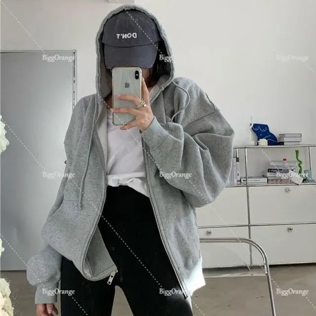 Hearujoy Retro Letter Print Hoodie Zipper American Purple Streetwear Casual Clothes Hip Hop High Street Oversize Sweatshirts Loose Coat