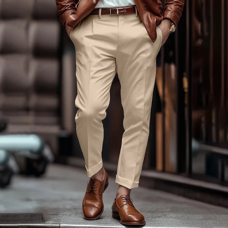 HEARUJOY  -  Fashion Men business Casual Suit Pants Diagonal Pocket Comfort Breath Straight Trouser Spring  Autumn Daily Leisure Pant For Man
