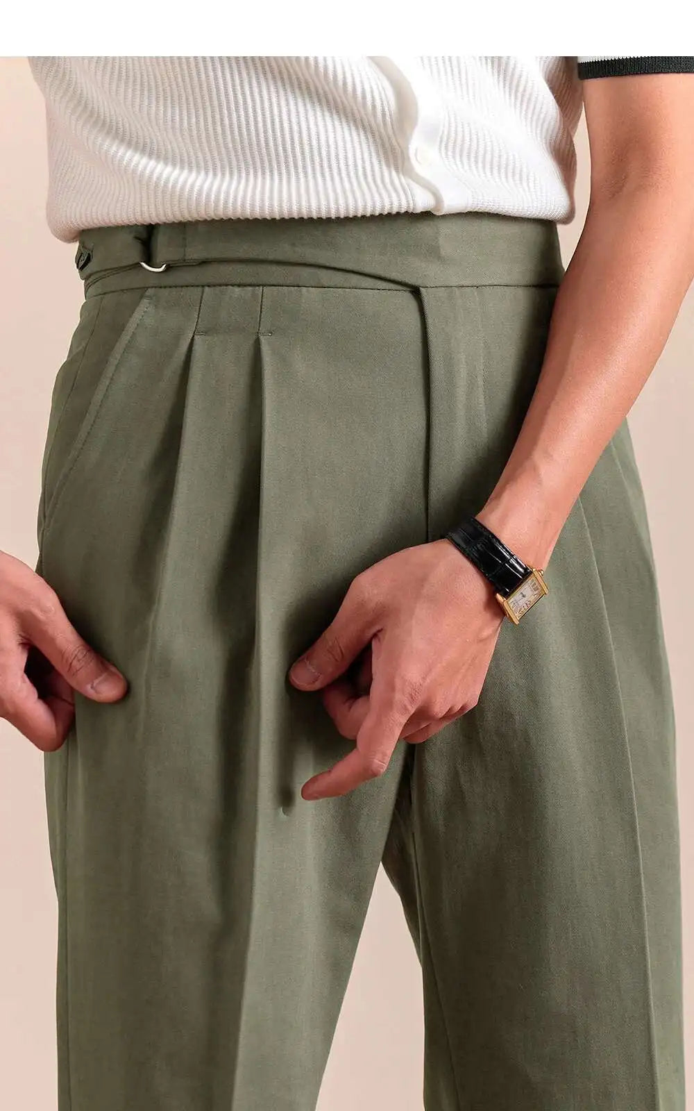 HEARUJOY  -  Pure Cotton Casual Pant Men Double Pleated High Waisted Breathable Trousers Business Casual Formal Pants Men Social Trousers