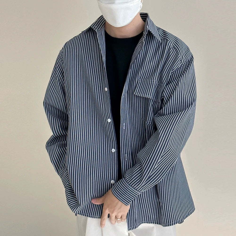 HEARUJOY  -  Casual Vacation Look Striped Long Sleeve Spring Autumn Top Comfortable Fit Daily Wear Shirt Holiday Casual Wear