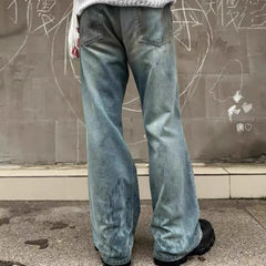 Hearujoy Y2k Yellow Mud Dyed Hole Baggy Jeans Pants Unisex Streetwear Pantalones Hombre Casual Frayed Ripped Denim Trousers Oversized