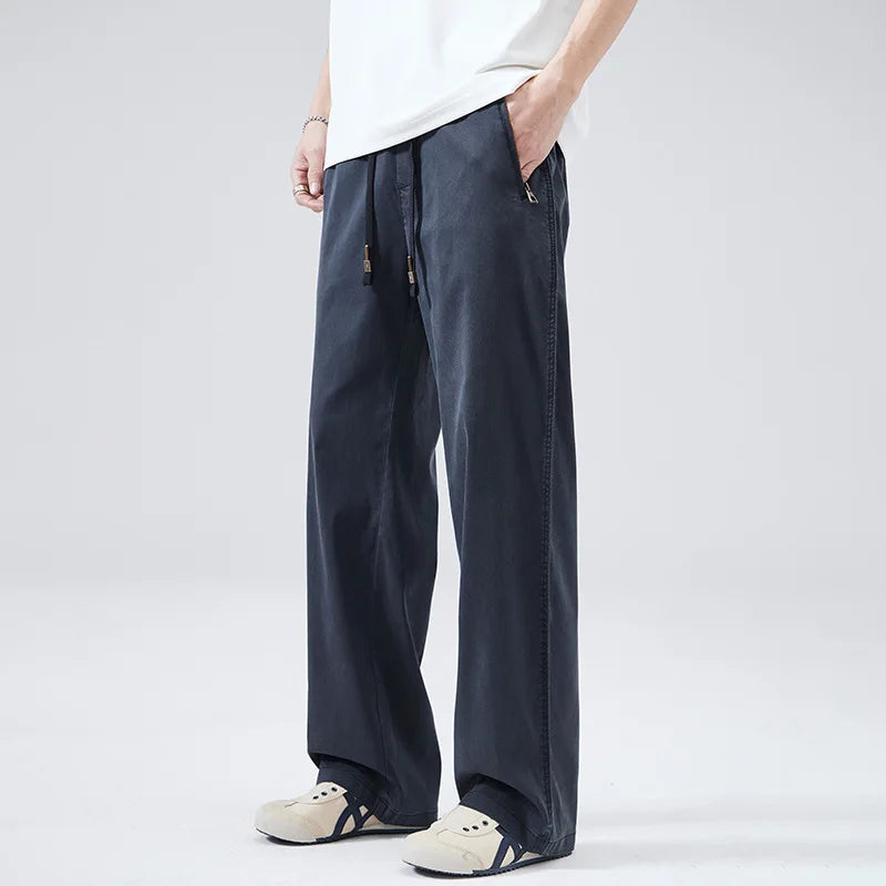 HEARUJOY  -  Men's Summer Casual Pants Men Trendy Loose Fit Versatile Wide Leg Draped Straight Long Trsouers Elastic Waist