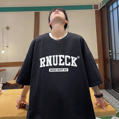 HEARUJOY  -  T Shirt Oversized Cotton For Men White 5XL Men's Letter Print T-shirts Men Casual Wear Summer Tee Shirts Big Size