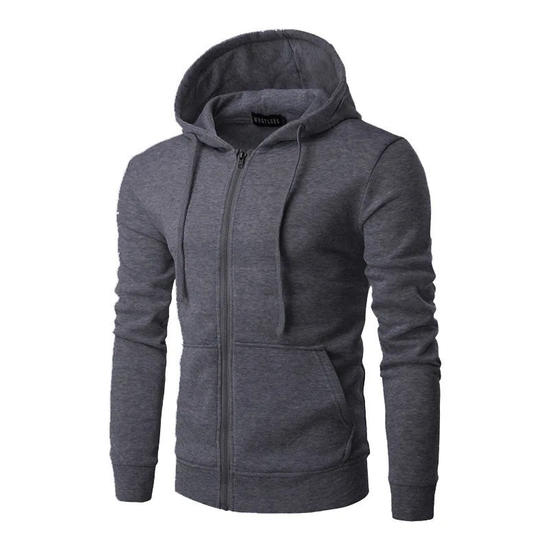 HEARUJOY  -  Autumn Hooded Cardigan Sweatshirt Casual Versatile Plain Color Men's Zip Up Hoodie Comfortable Loose Fit Streetwear Fashion