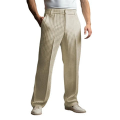 HEARUJOY  -  Business Casual Waffle Trousers Men Slant Insertion Pocket Straight Suit Pants Fashion Versatile Pants Leisure Vacation