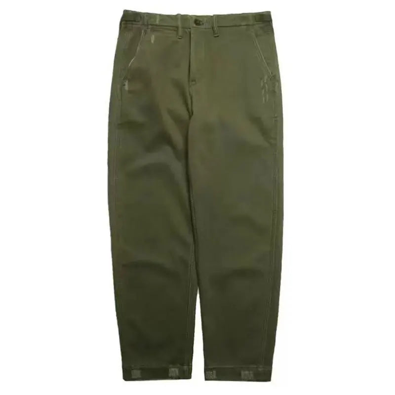 HEARUJOY  -  American Vintage Men Cargo Pants Distress Scratch Washed Cotton Straight Pants Trousers Spring Autumn Heavy Weight Casual Pant
