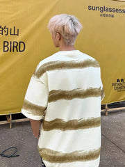 HEARUJOY  -  250G Cotton Summer T-shirts Men Korean Fashion Irregular Stripes Basic Tees Y2K Tops Short Sleeve Oversized T Shirts