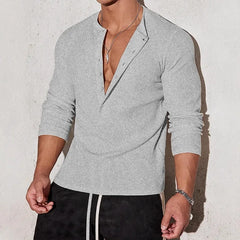 HEARUJOY  -  Men's Waffle Henley 5 Buttons Stylish Long&Short Sleeve T-Shirt Casual Slim Fit Tee