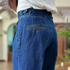 HEARUJOY  -  High Quality Double Pleated Jeans Straight Leg Pant Naples Straight Tube Loose Washed High Grade Business Pant Men Dress Trouser